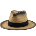 Unisex Strohhut mit schwarz besprühter Krempe und dekorativem Stoffband als Sonnenschutz - M (56-58cm) / Natürlicher Schwarzbrauner Verlauf (03)