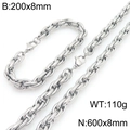 Silver stainless steel twist chain necklace and bracelet set with 8mm thick weave - Steel Color Twisted Rope Chain Set (KS226829-Z)