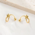 Golden 925 sterling silver star and ball screw back stud earrings for women - Gold Color-Star Style (Single-Left Ear)