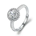 Classic S925 silver halo ring with a round-cut gemstone and pavé accents for weddings - Luxury Round Package 1 Carat Ljz-49 / Adjustable Open