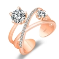 Rose gold adjustable ring featuring a round center stone and S925 engraved band - Crisscross Double Stone / Rose Gold-J363