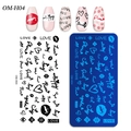 Rectangle nail art stamping plate OM-H04 featuring love hearts and lips patterns - English Words and Lips Style (OM-H04)