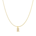 Gold letter R pendant necklace with round zircon stones on a sleek snake chain - Letter R
