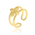 Detail of 18K gold plated clover ring featuring a double-layered adjustable open band - Clover Double-Layer Open Ring (J-1391)