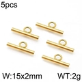 Set of 5 golden stainless steel OT toggle clasps measuring 15x2mm for DIY jewelry - Gold Mini Smooth Style (KLJ6604-Z)