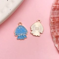 Cute blue jellyfish enamel pendant with gold trim for DIY jewelry making - Blue Enamel Alloy Jellyfish
