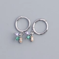 S925 silver hoop earrings with purple, green and champagne rectangular zircon pendants - White Gold (Pair)