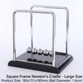 Square Frame Newton's Cradle, chrome finish with black base, size 183x151x185mm - Large Square Billiard Ball (not Perpetual Motion) ♢ / Original Packaging ♢