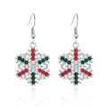 Silver snowflake earrings with red and green rhinestones and hook design - Full Rhinestone Silver Snowflake