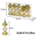 Set de 6 adornos navideños en forma de caramelo dorado en caja transparente - Dorado