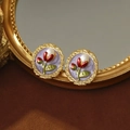 Baroque pearl earrings with red tulip relief and purple enamel in a golden wavy frame - 18K Gold + Pearly Taro Purple