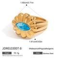 Goldener Edelstahlring mit blauem Zirkonauge, wasserfest und hypoallergenes Material - Größe 8 / Vintage Sunburst Ring (JDR0103007-8)