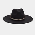 Detailed view of bohemian blue and white beaded band on black wide brim felt fedora hat - Blue and White Bohemian Beaded Strap (Color #5)
