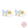 Schattige S925 sterling zilveren strik oorknopjes met lichtblauwe emaille en goud - 925 zilver / Goud-Hemelsblauw