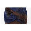 Detail shot of wide yoga headband featuring twist knot and blue brown tie-dye pattern - 49-Blue Brown Tie-dye