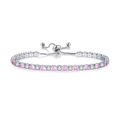 Adjustable silver-toned tennis bracelet with alternating pink and clear cubic zirconia stones - 4mm White Gold Round White + Pink Stones