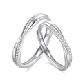S925 sterling silver Mobius couple rings featuring a twisted design with pavé diamonds - Adjustable Open / Couple Pair (FDJZ-308) / Silver