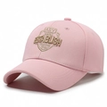 Pink baseball cap with intricate shield embroidery and curved brim in premium twill - Adjustable / Pink