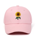 Pink baseball cap with detailed sunflower embroidery on a cotton canvas texture - Adjustable / Pink