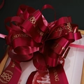 Dark red satin pull bow with gold Wedding and Double Happiness print for car mirrors - Ball Flower WEDDING Wine Red 5Pcs/Pack
