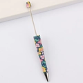 Floral print beaded pen with navy blue barrel and colorful garden pattern details - 36# Pattern (Dark Blue Floral)