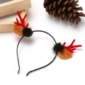 Christmas reindeer antler headband with red flocking and ears for festive holiday decoration - Black Mink Fur Antlers Red