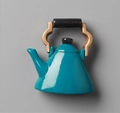 3D miniature turquoise ceramic teapot fridge magnet with gold and black handle accent - Blue Teapot with Gold Handle