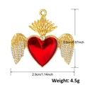Detailed dimensions of gold ruby heart pendant with dimensions 2.2cm height and 2.9cm width - A0035 Wings Flame Sacred Heart