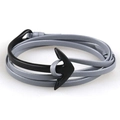 Detail of grey multi-layer leather wrap bracelet with black metal anchor clasp - Dark Grey