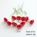 Miniature red and white spotted artificial mushrooms with flexible green stems for decor - 2cm Mushrooms (10 Pcs)