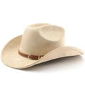 Dettaglio cappello cowboy beige sabbia con cinturino in pelle marrone e fibbia dorata - M(56-58cm) / Cammello