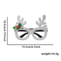 Silver glitter reindeer antler glasses frame with green holly leaves and dimensions shown - Silver Antler Style