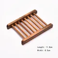 Dark brown rectangular wooden soap dish with drainage slats, size 11.8cm by 8.5cm - Dark Wood Style 03