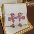 Pendientes de mariposa dorados con cristales rosas en una elegante caja regalo - Mariposa de circón rosa dorado (Pin de plata 52#)