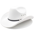 White vintage western cowboy hat with black decorative band and silver buckle - M (56-58cm) / White