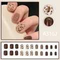Kit unghie finte lucide con stampa leopardata e marrone caffè con 24 punte per unghie lucide - Stile Leopardo Caffè Marrone Colla (A3162)