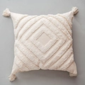 Moroccan tufted boho pillow cover with geometric diamond pattern and corner tassels - Style C-Cream Geometric Tufted