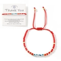 Bracelet œil porte-bonheur avec perles rouges et boucle coulissante dorée réglable - Style perles rouges + Carte Thank You