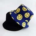 Schwarzer Anglerhut und blaues Sonnenhut-Set mit Smiley-Print aus robustem Twill-Stoff - Erwachsene 55-58cm / Smiley Gesicht Blau
