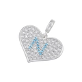 Detail of silver heart pendant with letter N in turquoise stones and pavé set crystals - VD1421 Silver Blue Initial N