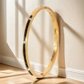 Detail of gold titanium steel bangle with black geometric inlay and hinge mechanism - Square Decoration (44-E-4) / Gold Black Zirconia