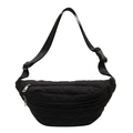 Minimalist black quilted crossbody chest bag in nylon with adjustable shoulder strap - Black