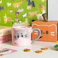 Pink and grey ceramic lucky kitten mug with cat ear detail in a cute gift box - Gift Box With Handle / Pink
