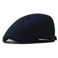 Navy blue cotton flat top flat cap with GD-ST embroidery and adjustable metal side buckle - Adjustable / Navy Blue