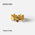 Vintage stainless steel gold flower ring with five floral motifs and a polished finish - Five Connected Flowers Gold Ring (JDR201680)