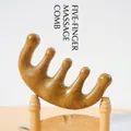 Ergonomic five-finger sandalwood scalp massage comb with natural brown wood grain finish - Green Sandalwood - 5-Finger Ball