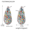 Colorful zircon teardrop earrings in PVD 18K gold plated stainless steel finish - Silver Mixed Color Zircon Earrings