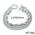 Bracciale a catena Miami in acciaio inossidabile argento con chiusura OT e design a strati - Stile Combinato Multistrato (KB143963-Z)