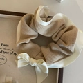 Elegant warm coffee plaid bow scrunchie with waffle knit and satin texture in a tray - 2# Coffee Plaid Bow Scrunchie
