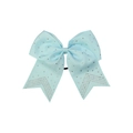 Light blue grosgrain ribbon hair bow with rhinestones and elastic band for girls - Light Blue